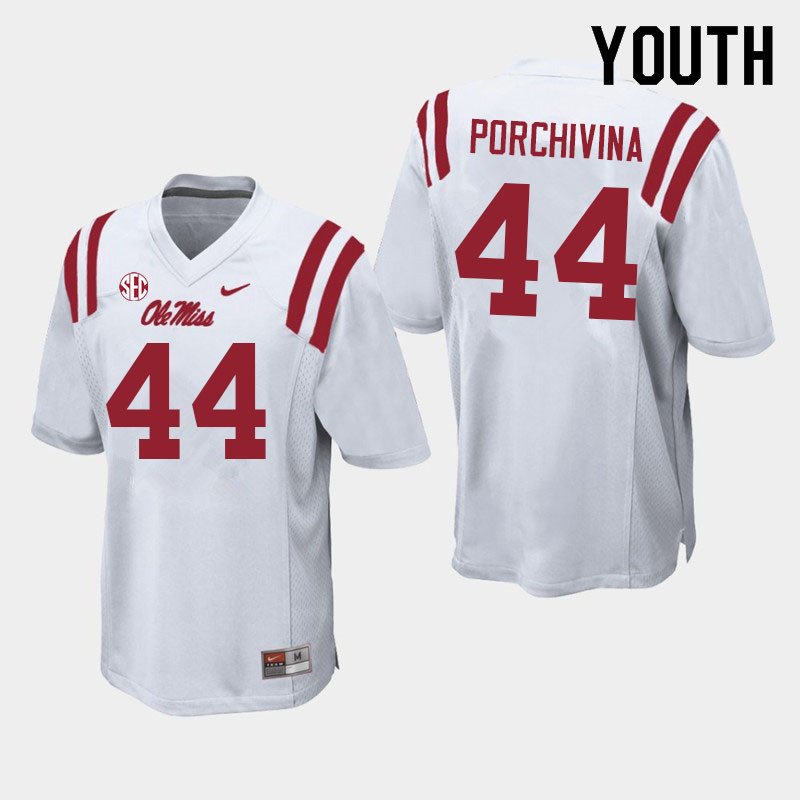 Youth #44 John Porchivina Ole Miss Rebels College Football Jerseys Sale-White